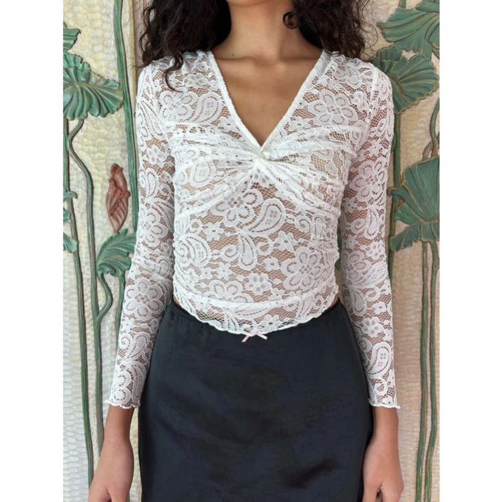 Lisa Says Gah Aurelia Top Size S White Vanilla Lace Sheer